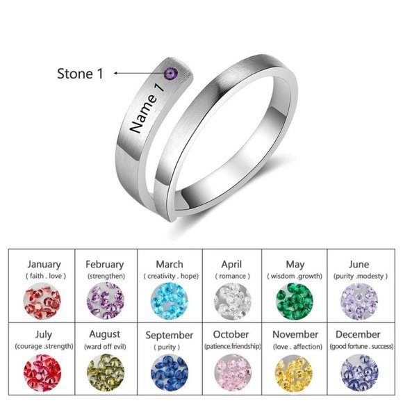 JewelOra Personalized Mothers Rings Custom Name Birthstone Wrap Rings for Women - Picture 2 of 7